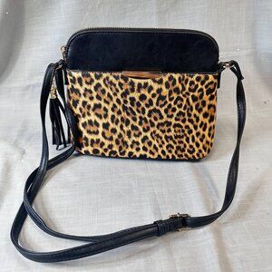Leopard and Black Dome Crossbody Purse